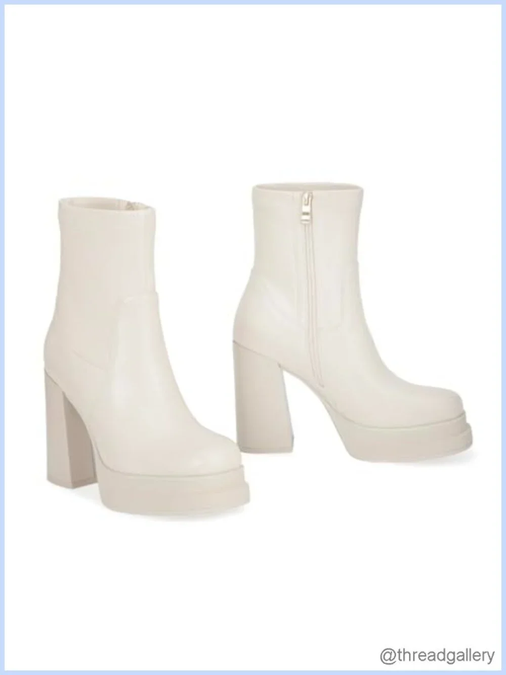 Chunky High Heel Platform Ankle Boots Square Toe Stretchy Combat Booties PU